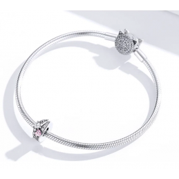Charm pour bracelet coeur pierre blanche et rose toi moi