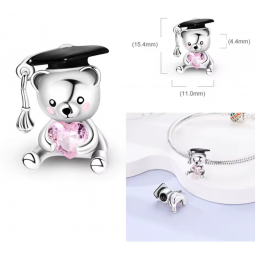 Charm pour bracelet ours coeur rose cadeau diplome