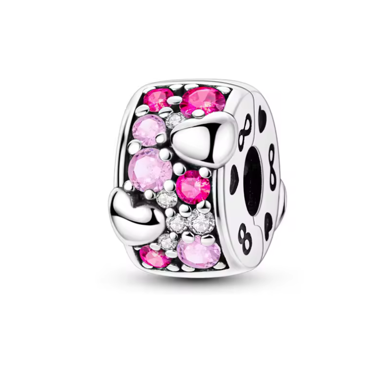 Charm pour bracelet clip coeur argent pierre rose
