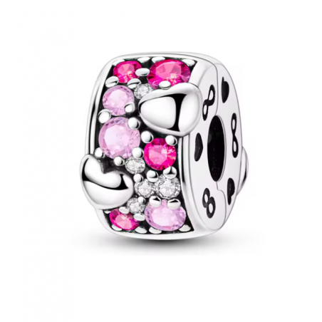 Charm pour bracelet clip coeur argent pierre rose