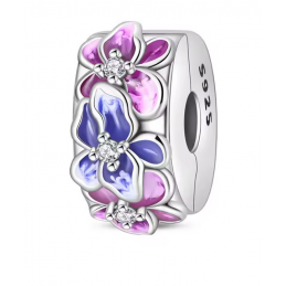 Charm pour bracelet clip fleur bleu violette