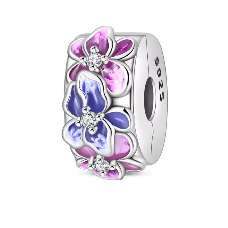 Charm pour bracelet clip fleur bleu violette