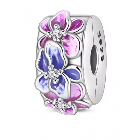 Charm pour bracelet clip fleur bleu violette