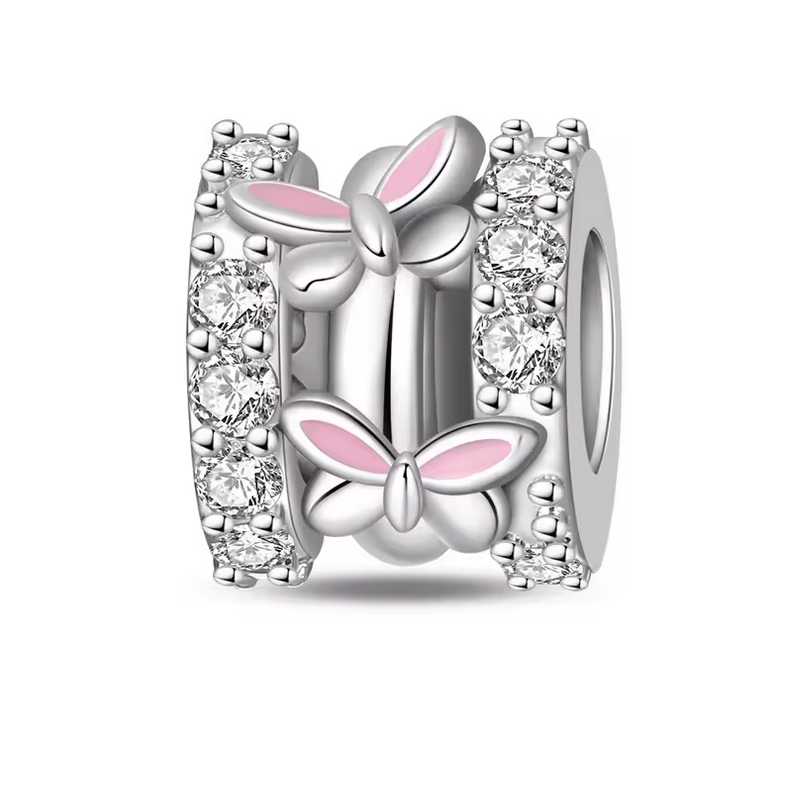 Charm pour bracelet séparateur bloqueur papillons rose cercle pierre