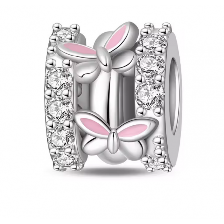 Charm pour bracelet séparateur bloqueur papillons rose cercle pierre