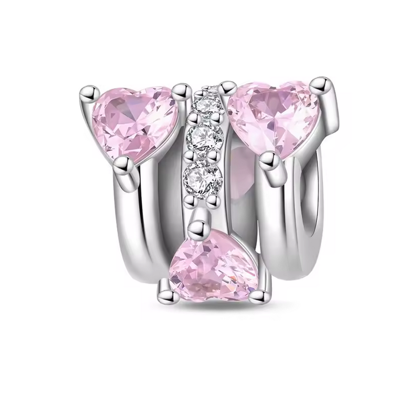 Charm pour bracelet séparateur bloqueur coeur rose cercle argent