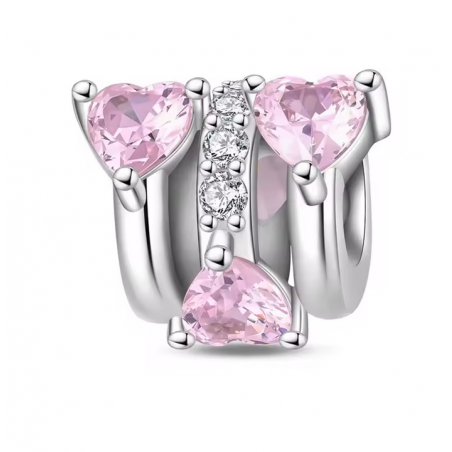 Charm pour bracelet séparateur bloqueur coeur rose cercle argent