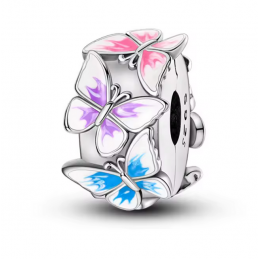 Charm pour bracelet clip papillon violet rose bleu