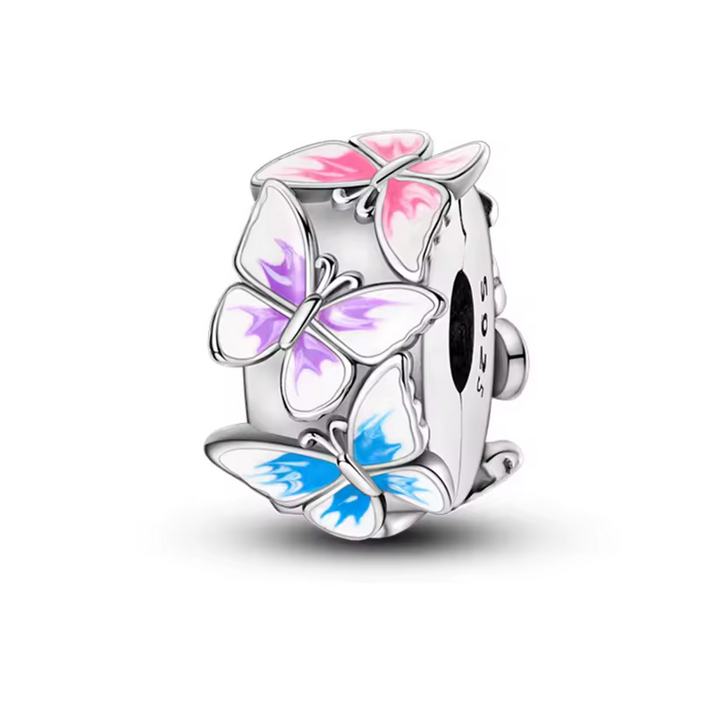 Charm pour bracelet clip papillon violet rose bleu