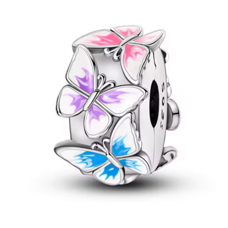 Charm pour bracelet clip papillon violet rose bleu
