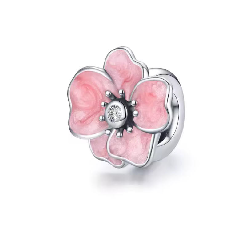 Charm pour bracelet séparateur espaceur grande fleur rose