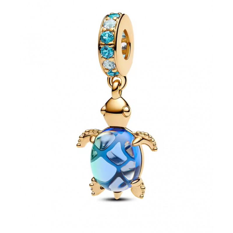 Charm pour bracelet tortue or pierre bleu