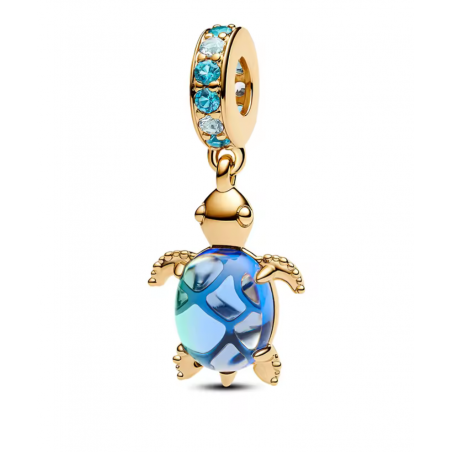 Charm pour bracelet tortue or pierre bleu