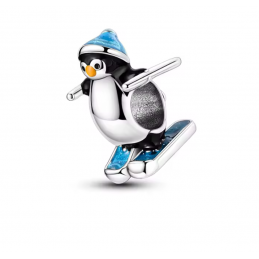 charm pour bracelet pingouin a ski noel bonnet bleu