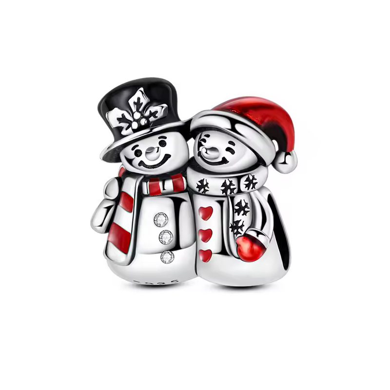 charm pour bracelet couple bonhomme de neige noel