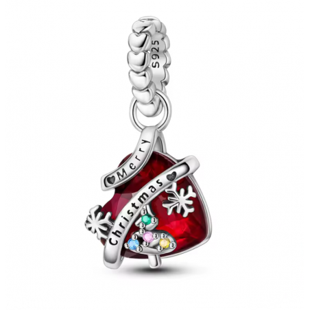 charm pour bracelet coeur pierre rouge joyeux noel
