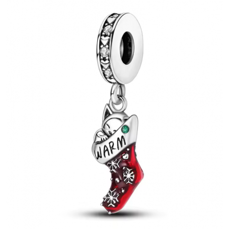 charm pour bracelet chat dans botte de noel au chaud