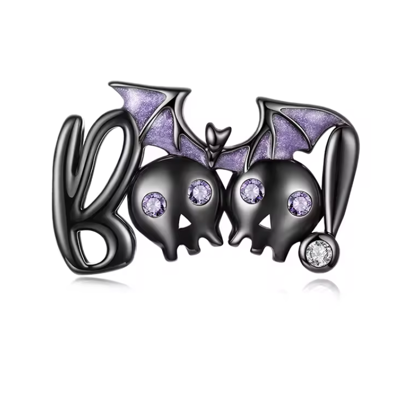 Charm bijou pour bracelet horreur Bouh noir chauve souris