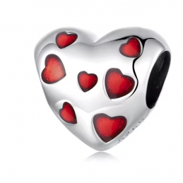 Charm pour bracelet coeur argent petit coeur rouge