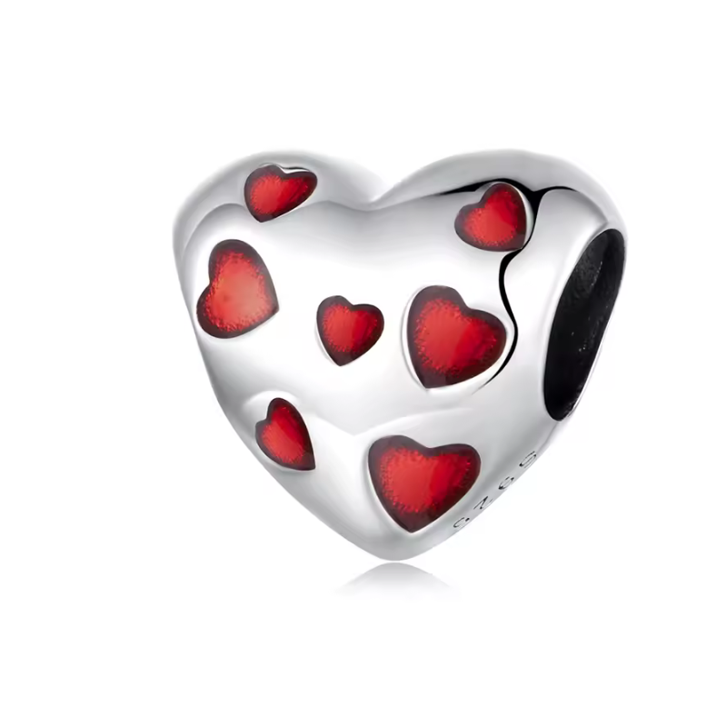 Charm pour bracelet coeur argent petit coeur rouge