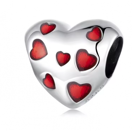 Charm pour bracelet coeur argent petit coeur rouge