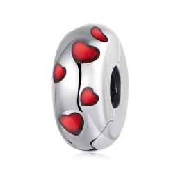 Charm pour bracelet clip argent petit coeur rouge