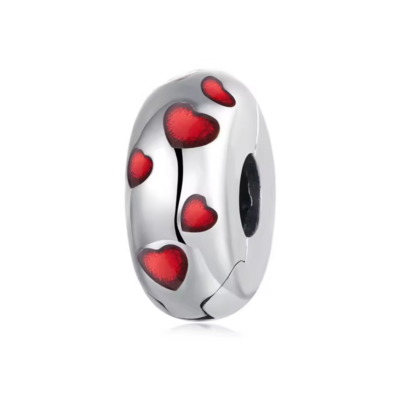 Charm pour bracelet clip argent petit coeur rouge