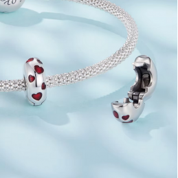 Charm pour bracelet clip argent petit coeur rouge