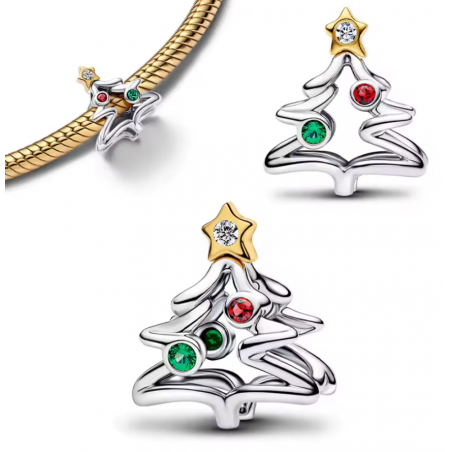charm pour bracelet sapin de noel étoile or