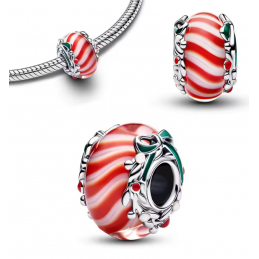charm pour bracelet murano de noel rouge blanc noeud vert
