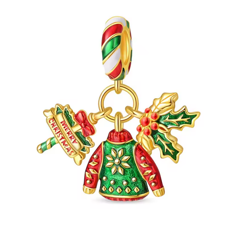 charm pour bracelet pull moche joyeu noel or