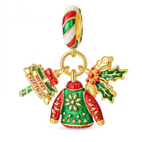 charm pour bracelet pull moche joyeu noel or