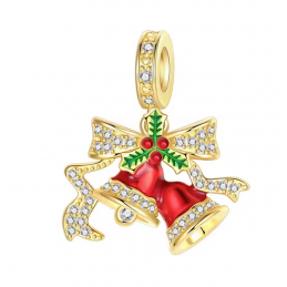 charm pour bracelet cloche de noel rouge noeud or