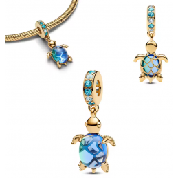 Charm pour bracelet tortue or pierre bleu