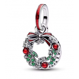 charm pour bracelet couronne de noel noeud rouge