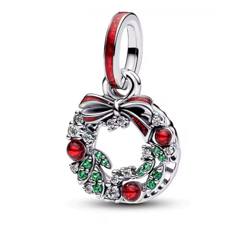charm pour bracelet couronne de noel noeud rouge