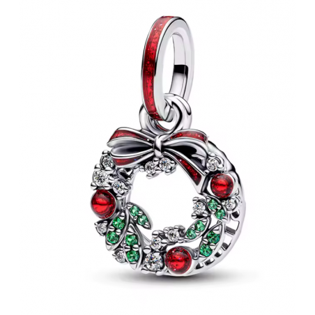 charm pour bracelet couronne de noel noeud rouge