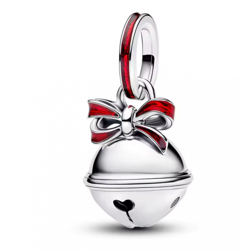 charm pour bracelet clochette de noel noeud rouge