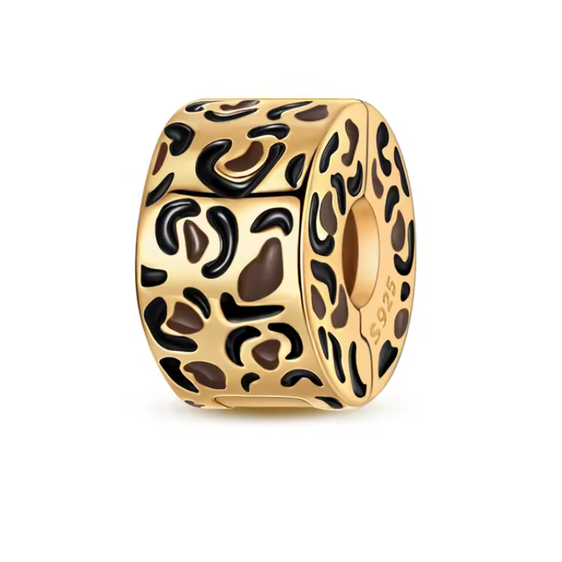 Charm bijou clip or séparateur motif léopard