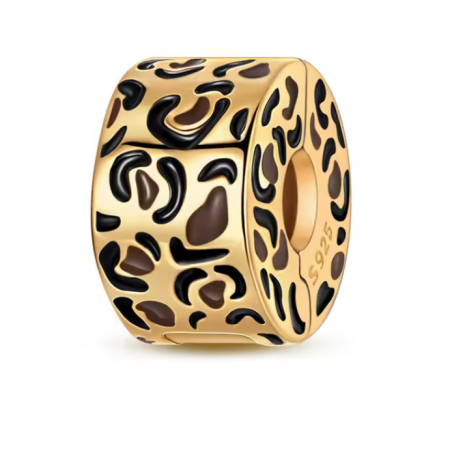 Charm bijou clip or séparateur motif léopard