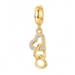 Charm pour bracelet or trois coeurs accrochés