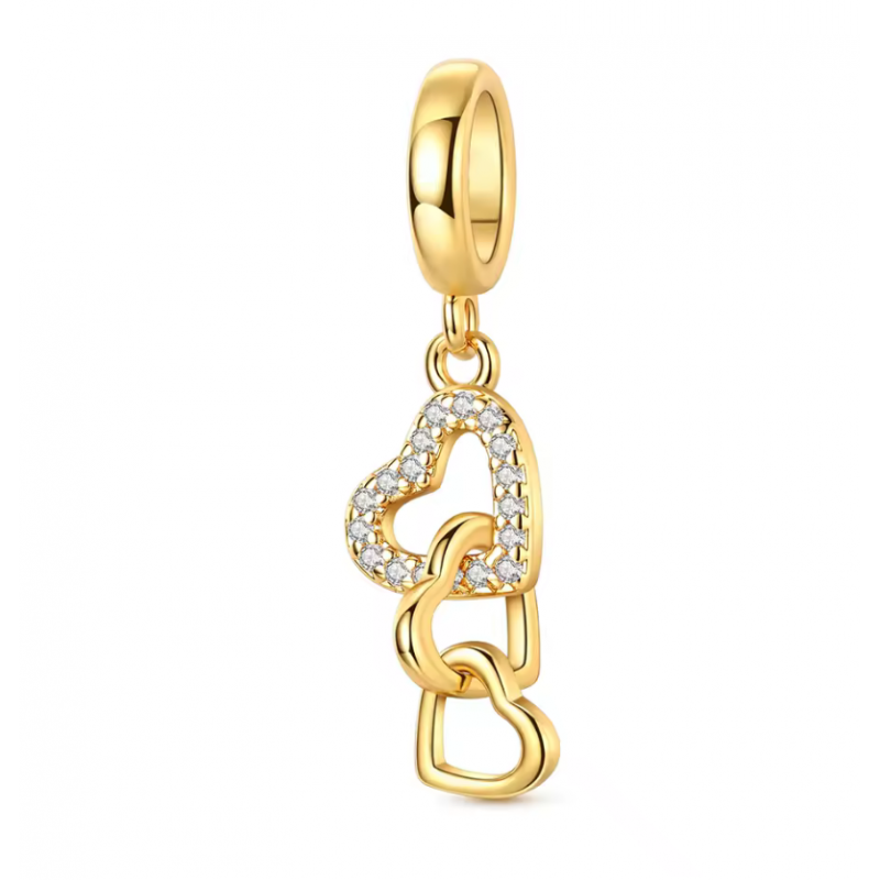 Charm pour bracelet or trois coeurs accrochés Charm pour bracelet or trois coeurs accrochés