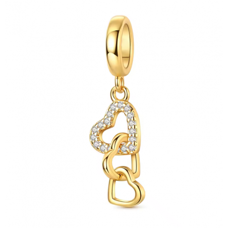 Charm pour bracelet or trois coeurs accrochés