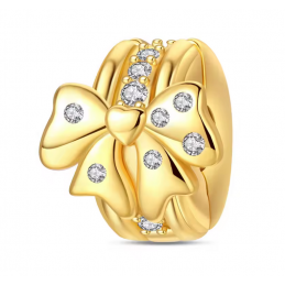 Charm pour bracelet bijou clip or noeud strass