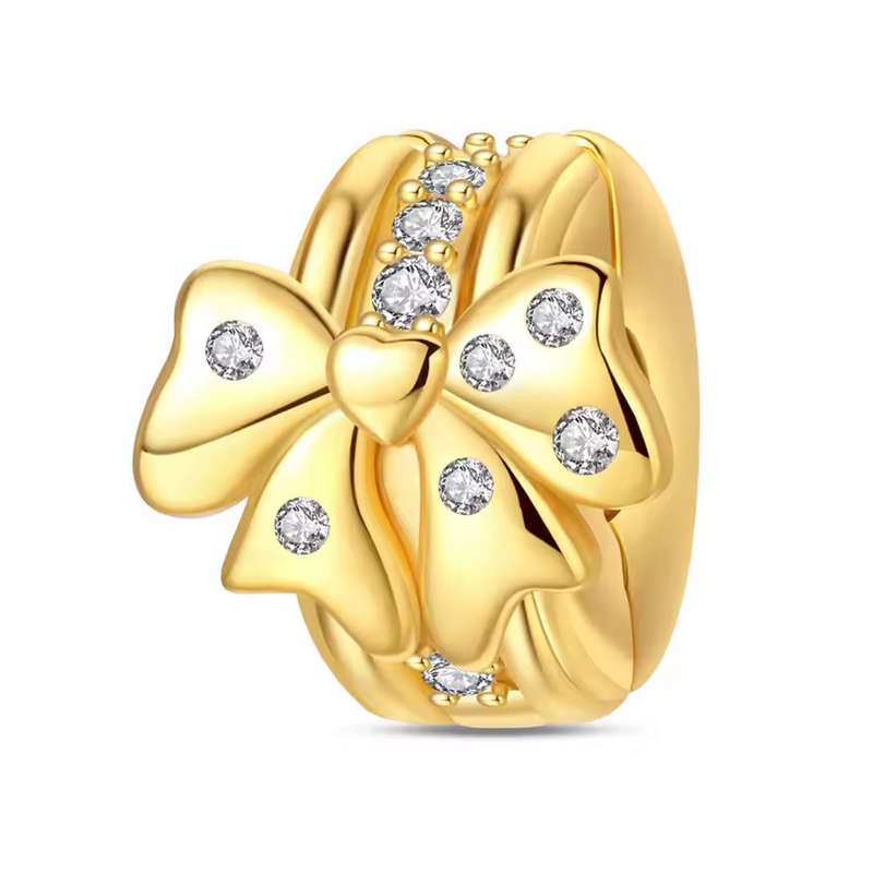 Charm pour bracelet bijou clip or noeud strass Charm pour bracelet bijou clip or noeud strass
