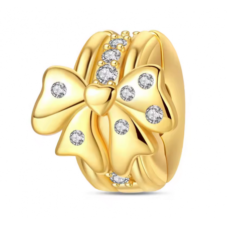 Charm pour bracelet bijou clip or noeud strass