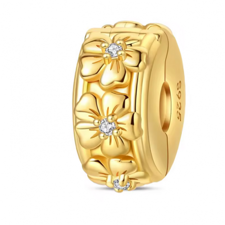 Charm pour bracelet bijou clip petites fleurs or