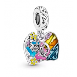 Charm bijou pour bracelet lilo et stitch coeur fleur argent