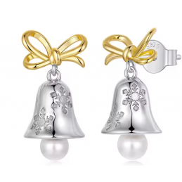 boucles d'oreilles cloche de noel neige noeud or