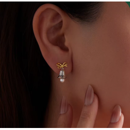 boucles d'oreilles cloche de noel neige noeud or